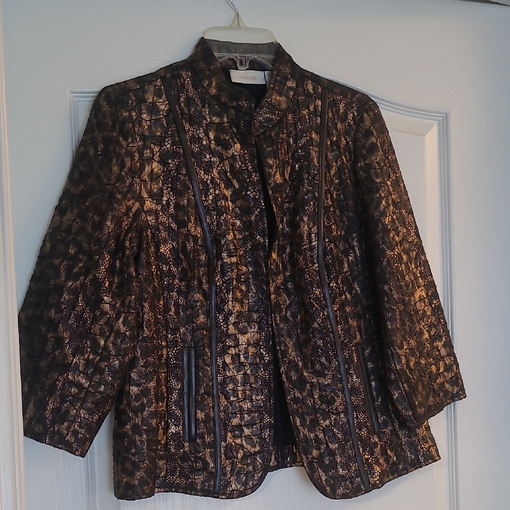 Chico's Size 0 Gold Lame & Black 3/4 Length Sleeve Jacket